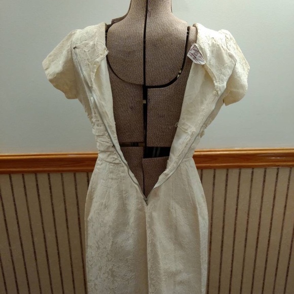 Vintage 50s Cocktail Dress 36" Bust Cream "A Lawrence Original" Jacquard - Picture 12 of 15